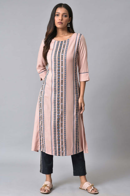 W for Woman Pink Printed kurta Set