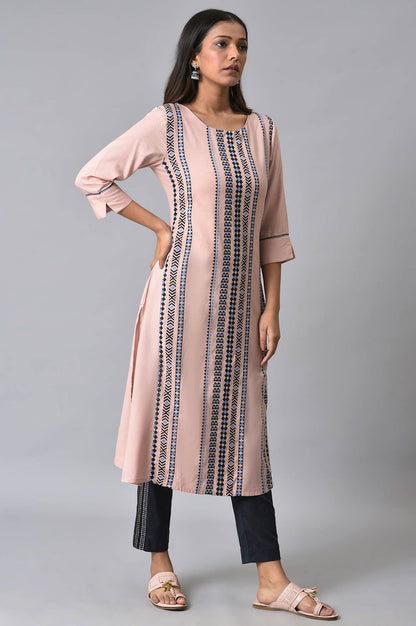 W for Woman Pink Printed kurta Set