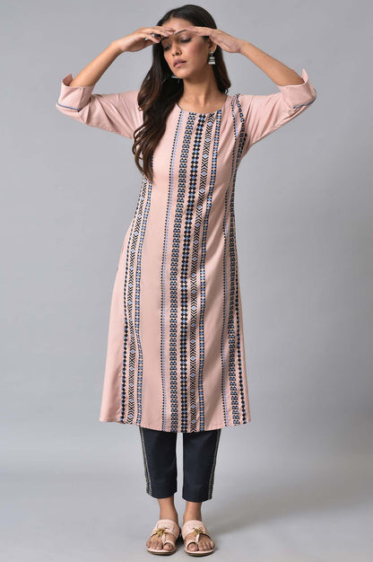 W for Woman Pink Printed kurta Set