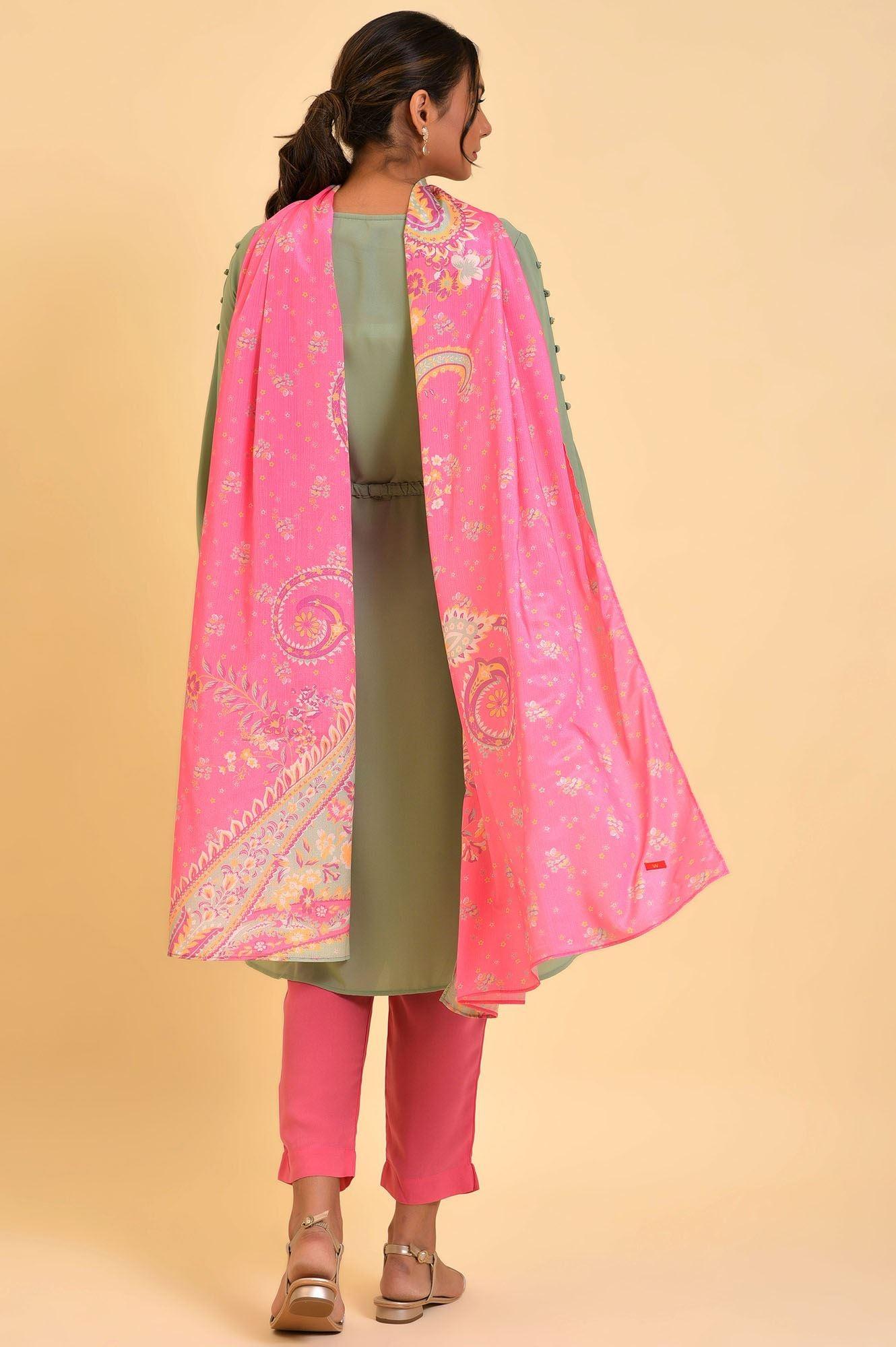 W for Woman Green A-Line kurta, Slim Pants & Dupatta Set