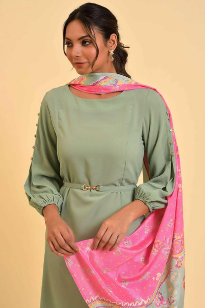 W for Woman Green A-Line kurta, Slim Pants & Dupatta Set