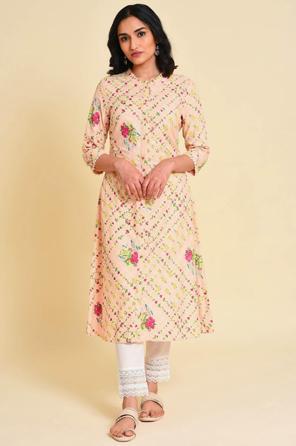 W for Woman Light Orange Floral Print kurta Set