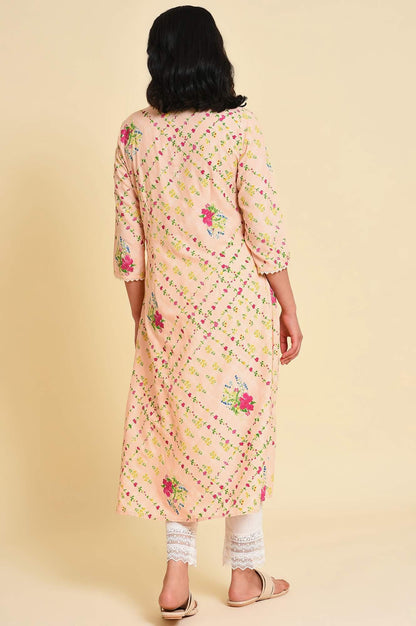 W for Woman Light Orange Floral Print kurta Set