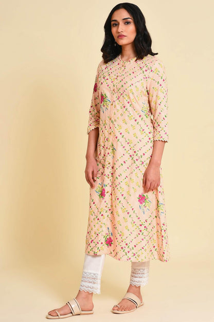 W for Woman Light Orange Floral Print kurta Set