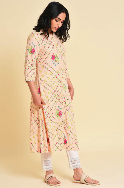 W for Woman Light Orange Floral Print kurta Set
