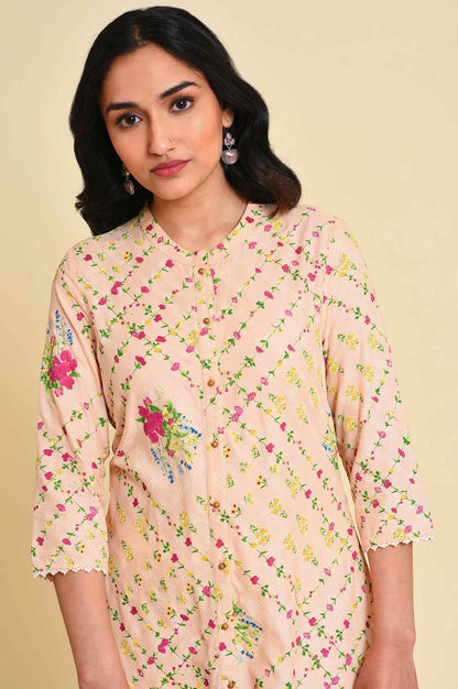 W for Woman Light Orange Floral Print kurta Set