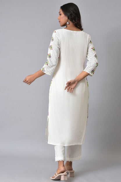W for Woman Ecru Floral Printed Straight kurta Set