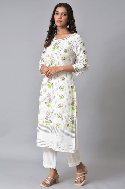 W for Woman Ecru Floral Printed Straight kurta Set