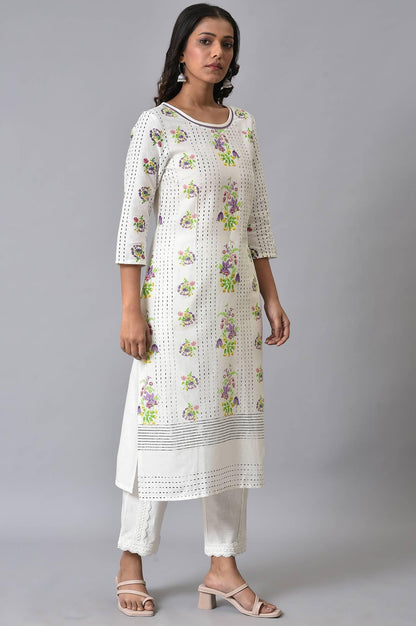 W for Woman Ecru Floral Printed Straight kurta Set