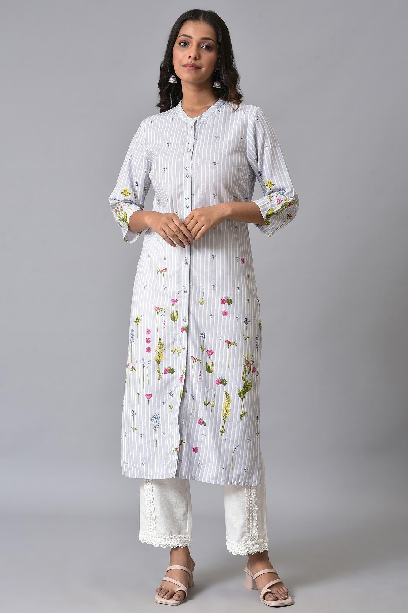 W for Woman Light Blue Floral Printer Summer kurta Set