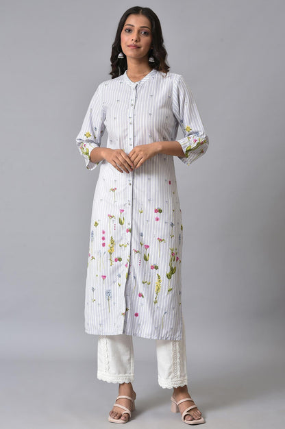 W for Woman Light Blue Floral Printer Summer kurta Set