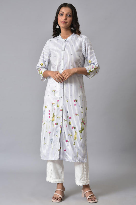 W for Woman Light Blue Floral Printer Summer kurta Set