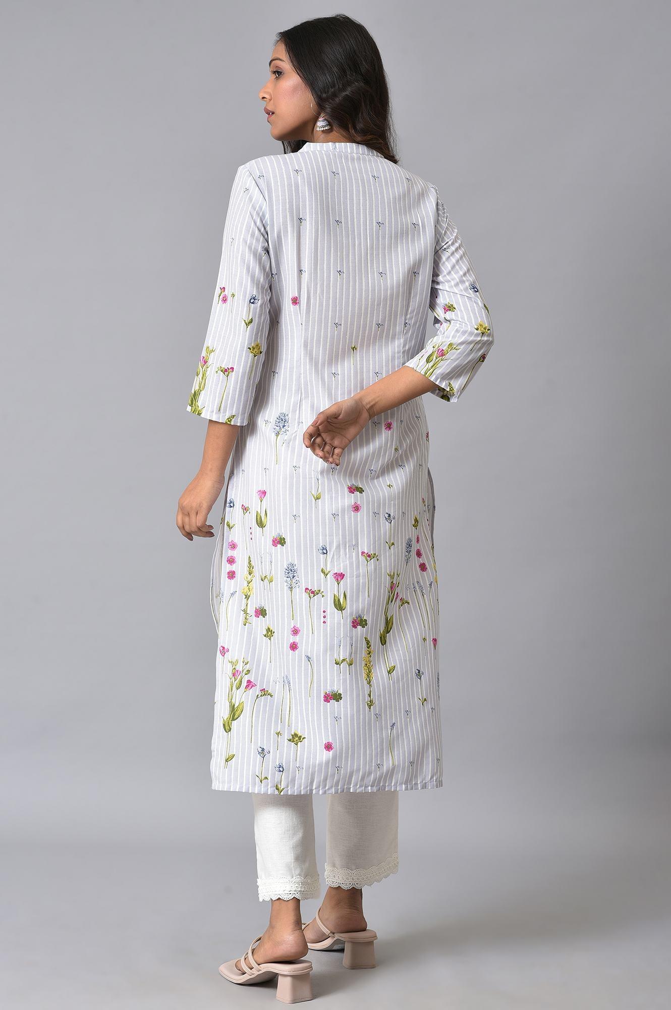 W for Woman Light Blue Floral Printer Summer kurta Set