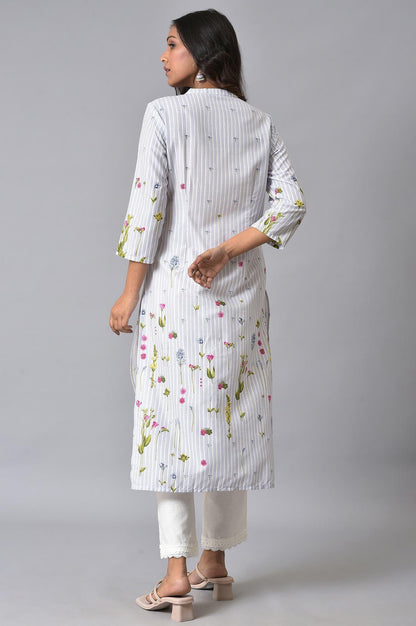 W for Woman Light Blue Floral Printer Summer kurta Set