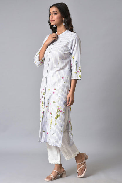 W for Woman Light Blue Floral Printer Summer kurta Set