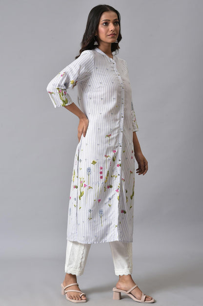 W for Woman Light Blue Floral Printer Summer kurta Set