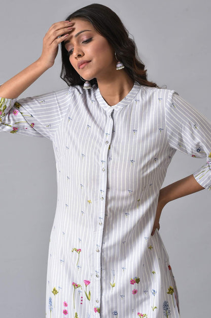 W for Woman Light Blue Floral Printer Summer kurta Set