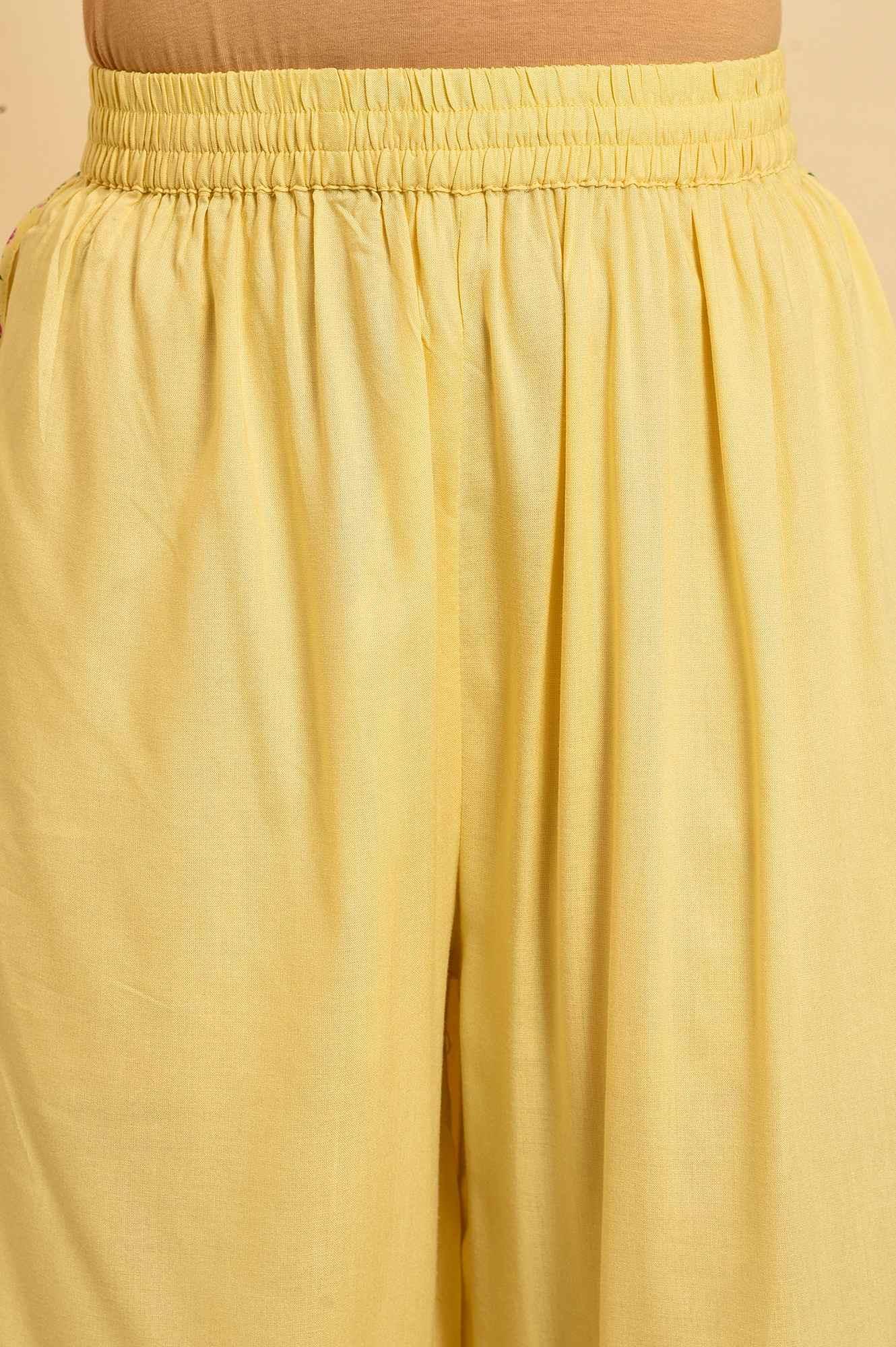 W for Woman Light Yellow Embroidered kurta Set