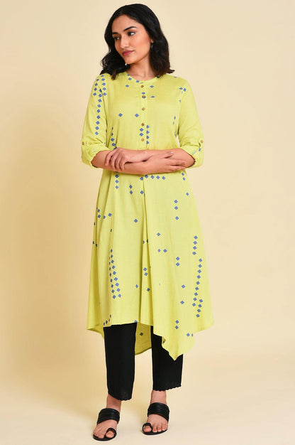W for Woman Green Asymmetrical kurta Set