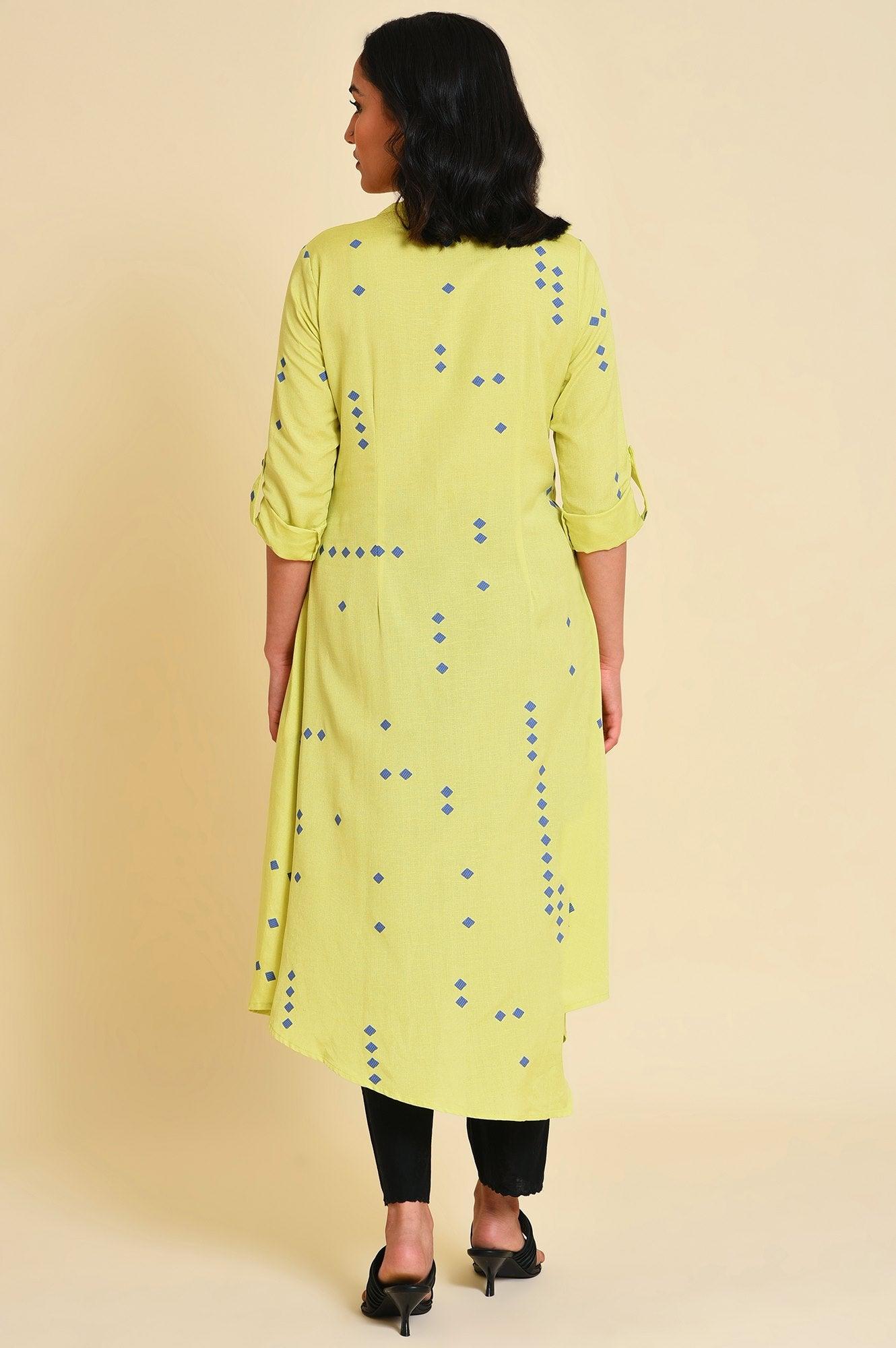 W for Woman Green Asymmetrical kurta Set