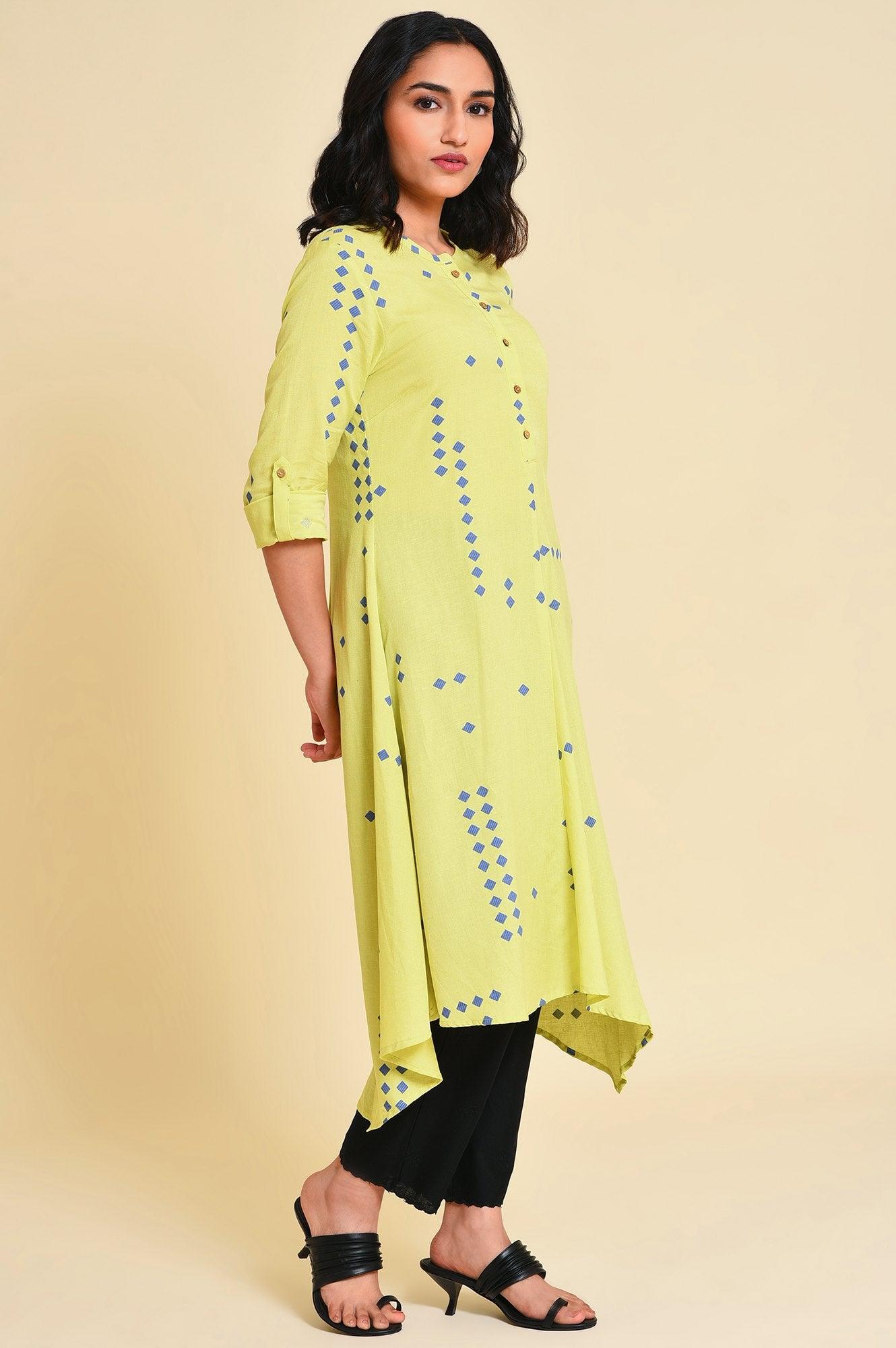 W for Woman Green Asymmetrical kurta Set