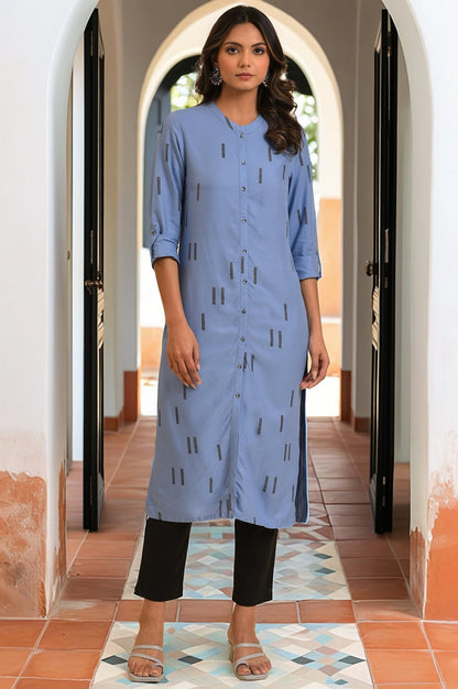 W for Woman Blue Geometric Print Shirt kurta & Pants Set