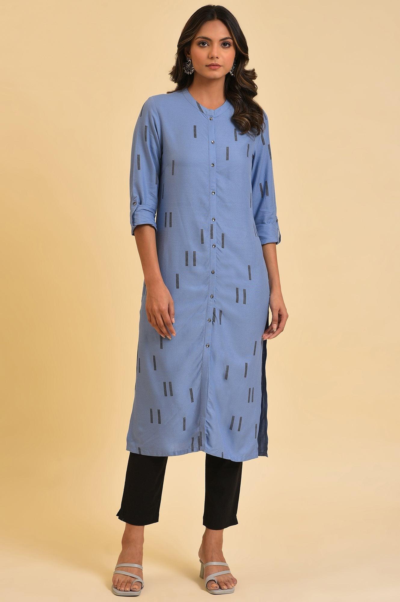 W for Woman Blue Geometric Print Shirt kurta & Pants Set