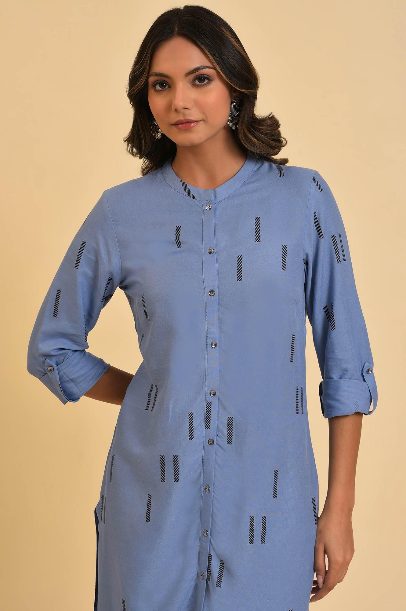 W for Woman Blue Geometric Print Shirt kurta & Pants Set