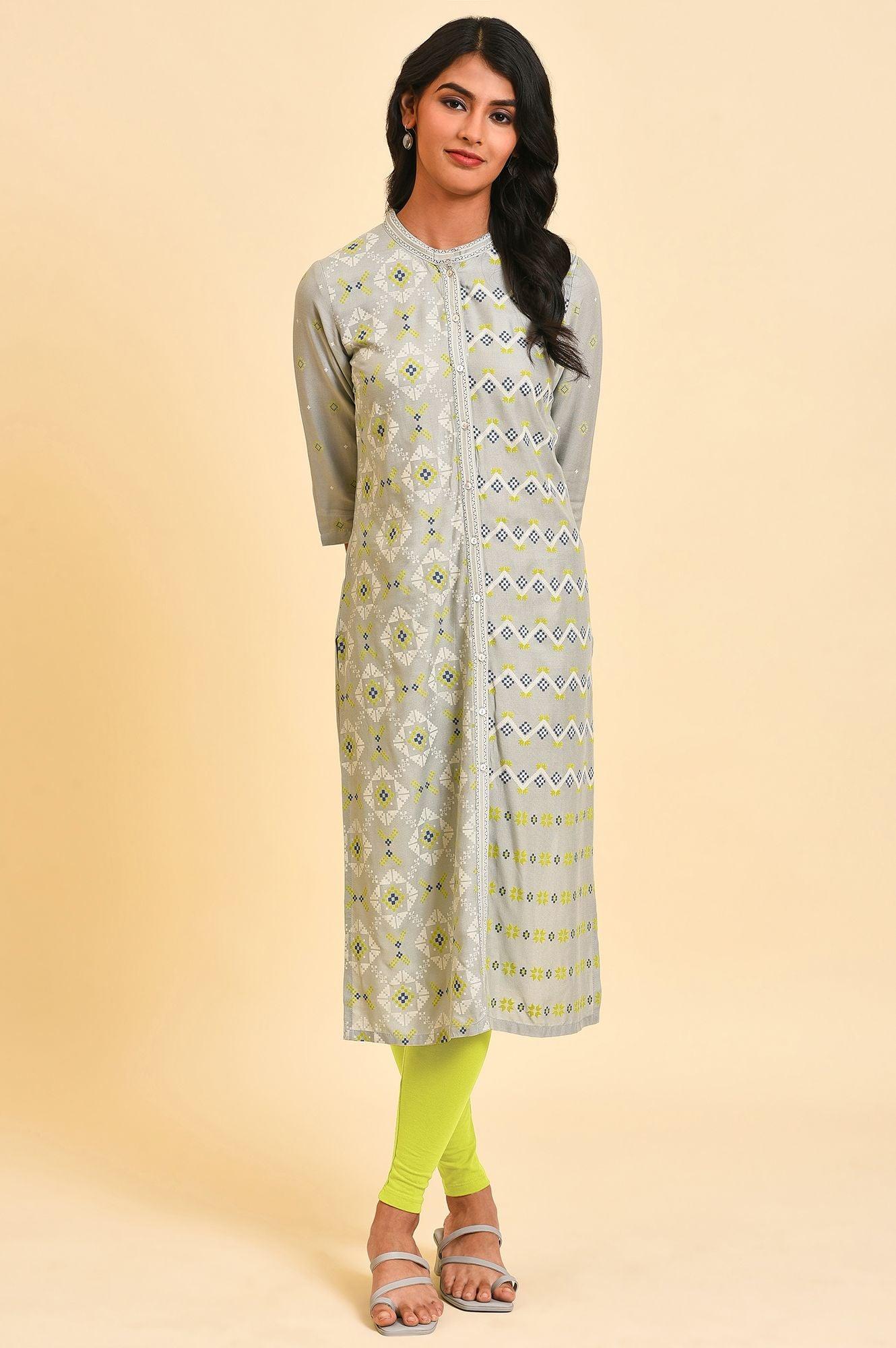 W for Woman Grey Geometric Print kurta Set