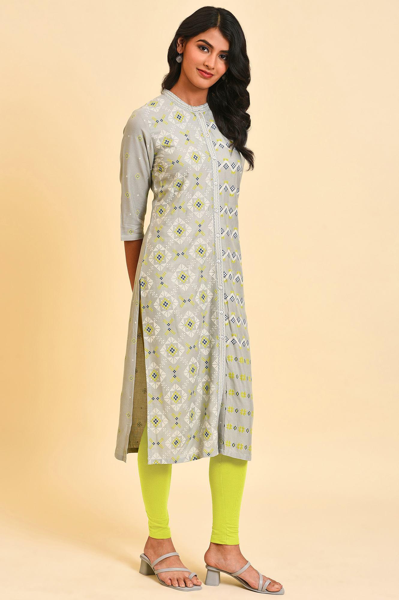 W for Woman Grey Geometric Print kurta Set