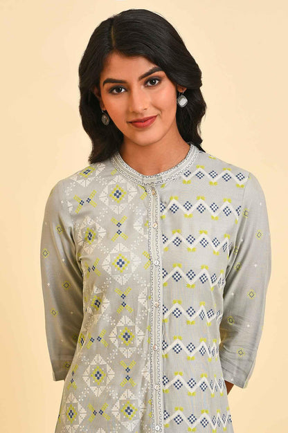 W for Woman Grey Geometric Print kurta Set