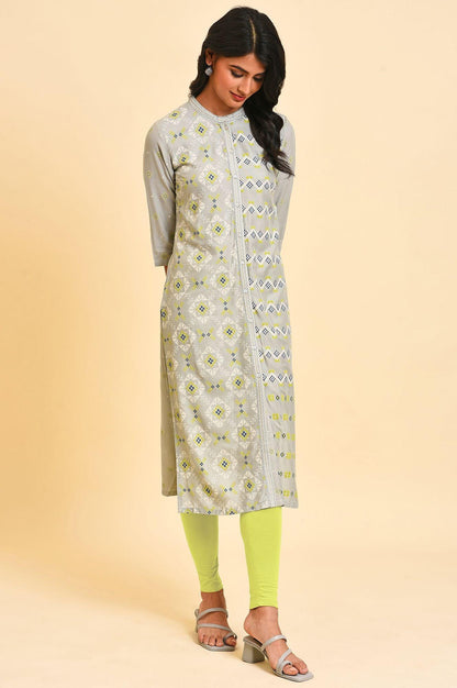 W for Woman Grey Geometric Print kurta Set