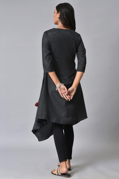 W for Woman Black Embroidered Asymmetrical Kurta Set