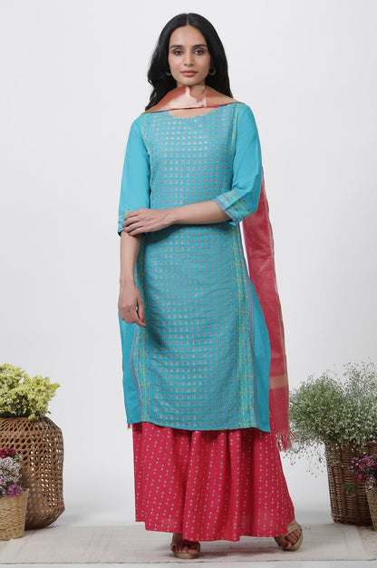 W for Woman Blue Dobby Kurta, Sharara And Dupatta Set