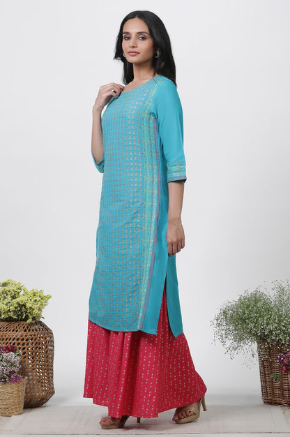 W for Woman Blue Dobby Kurta, Sharara And Dupatta Set