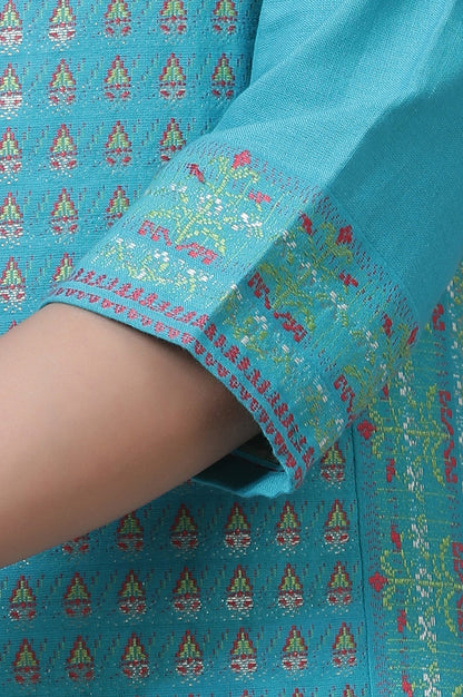 W for Woman Blue Dobby Kurta, Sharara And Dupatta Set