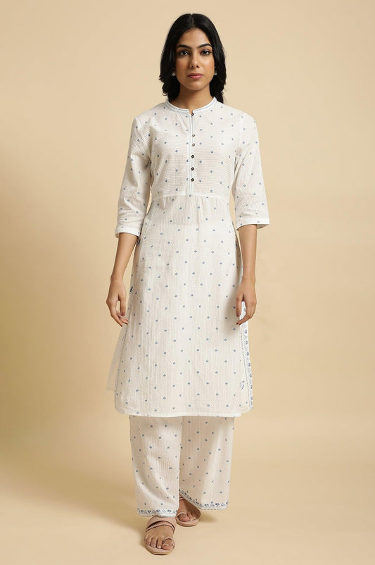 W for Woman White Printed Summer kurta Co-Ord Set