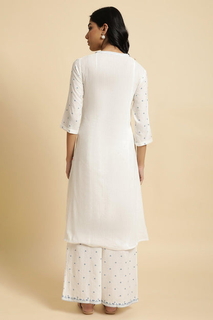 W for Woman White Printed Summer kurta Co-Ord Set