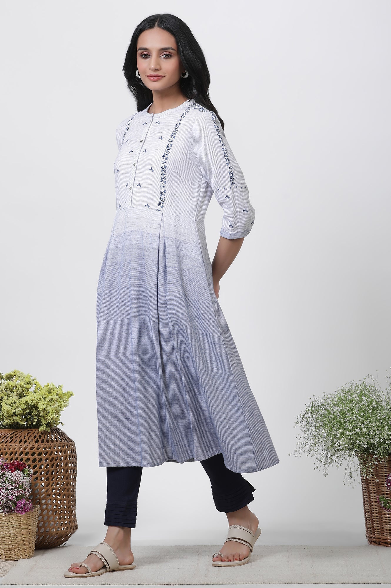 W for Woman Grey & Blue Ombre A-Line Kurta And Pants Set