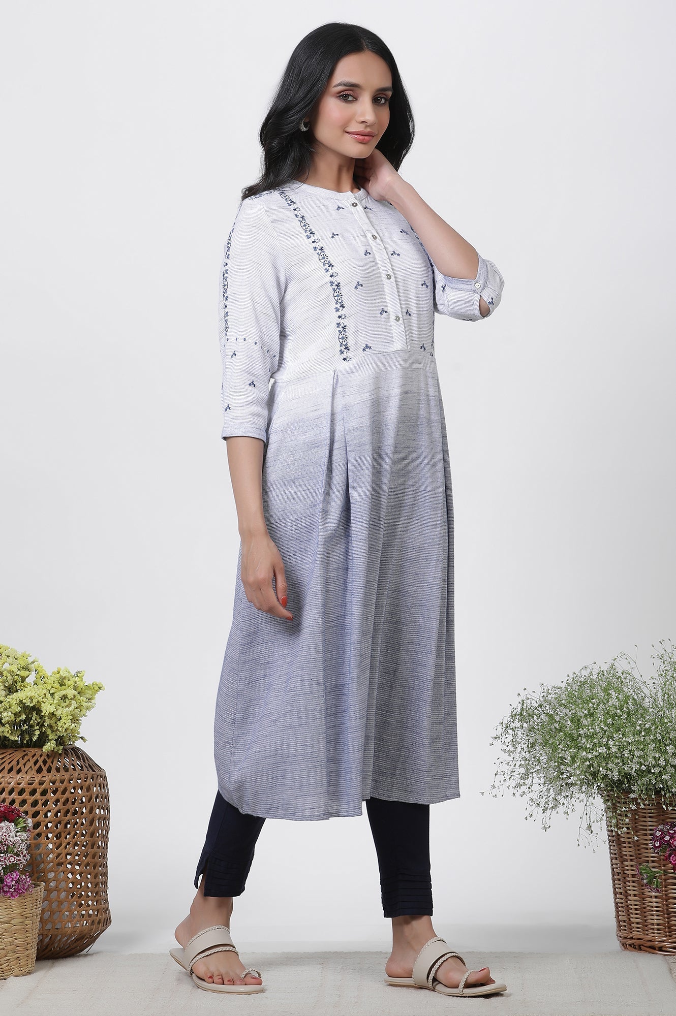 W for Woman Grey & Blue Ombre A-Line Kurta And Pants Set