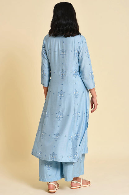 W for Woman Blue Printed kurta Co-Ord Set