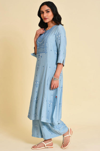 W for Woman Blue Printed kurta Co-Ord Set