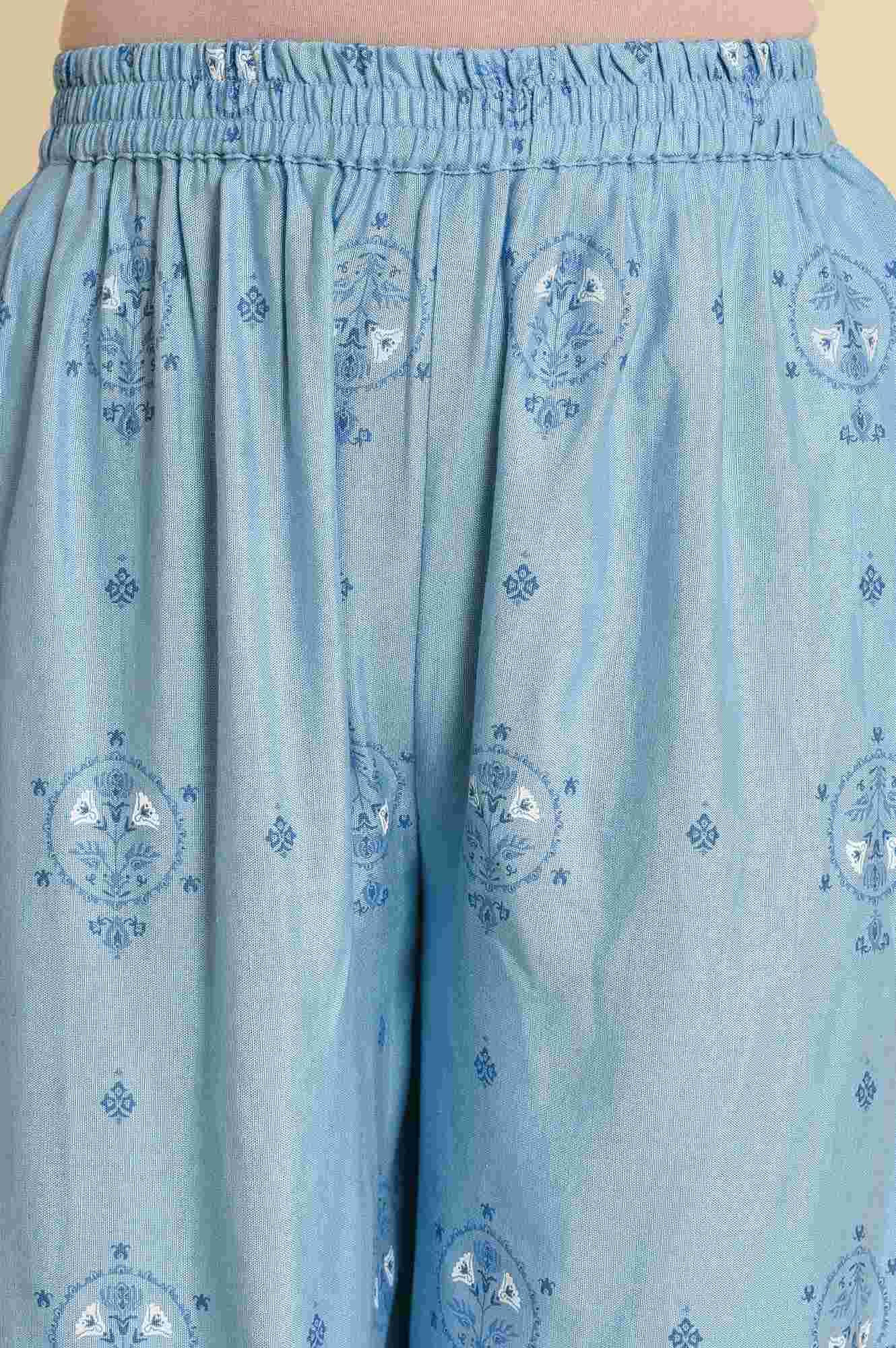 W for Woman Blue Printed kurta Co-Ord Set