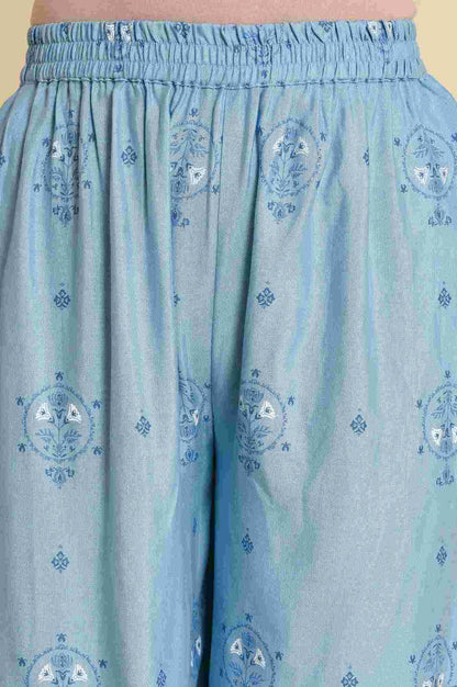 W for Woman Blue Printed kurta Co-Ord Set