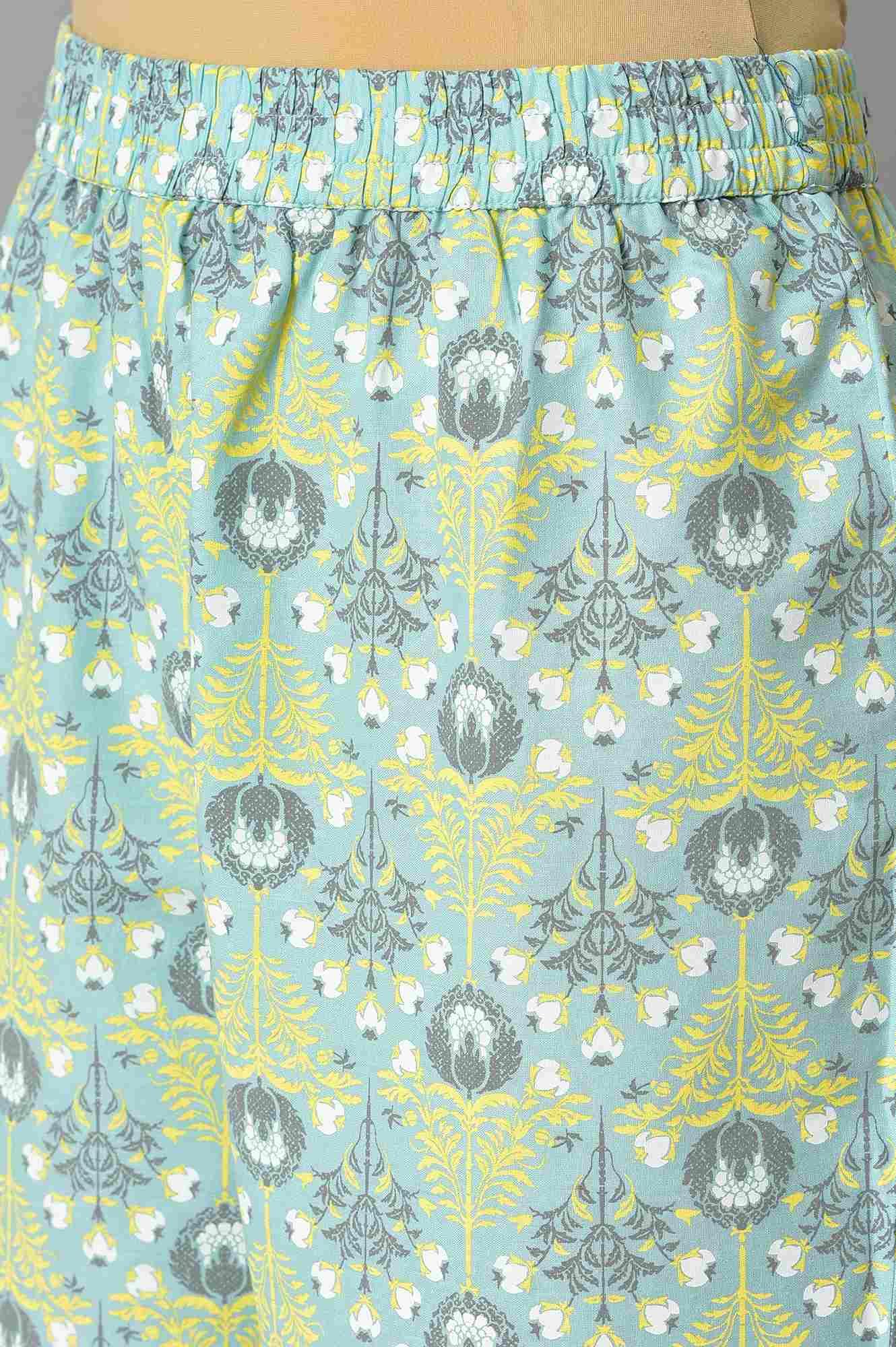 W for Woman Light Green Printed kurta And Pants Co-Ord Set