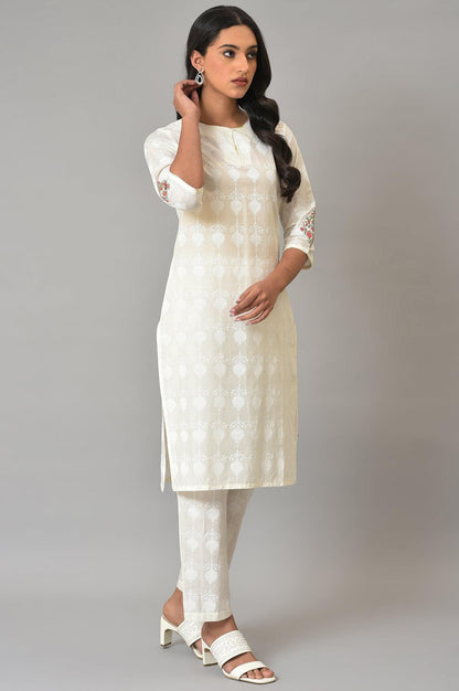 W for Woman White Embroidered kurta And Pants Co-Ord Sets