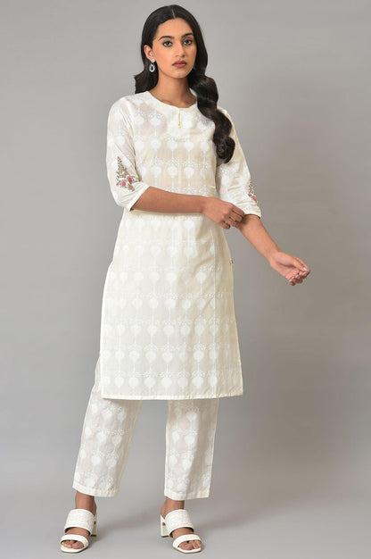 W for Woman White Embroidered kurta And Pants Co-Ord Sets