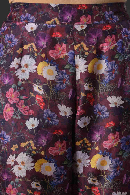 W for Woman Dark Red Floral Print kurta With Straight Pants And Organza Dupatta