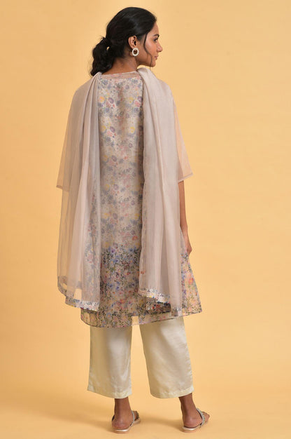 W for Woman Ecru Floral Print Jacket kurta Set