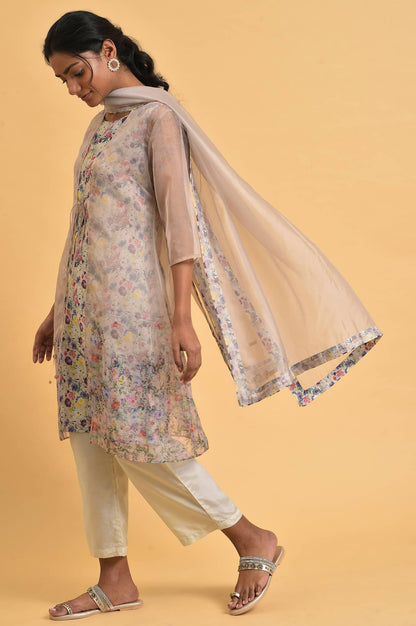 W for Woman Ecru Floral Print Jacket kurta Set